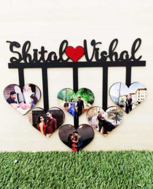 Heart Shape Wall Hanging frame with 6 Photos specially for Couples