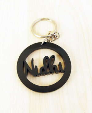 Black Acrylic Round Shape Name Keyring