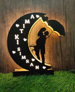 Moon Shape Couple Name LED Lamp Frame