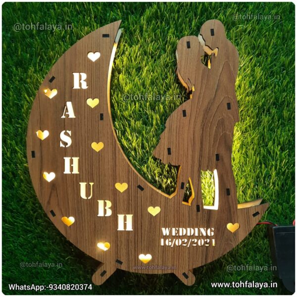 Half Moon Shape Couple Name LED Lamp Frame