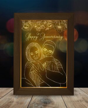 Line Art Couple Sketch 3D Illusion Table Top Lamp Frame