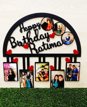 Happy Birthday With Name Arc Shape Customized Wall Hanging 8 Pictures Photos Frame