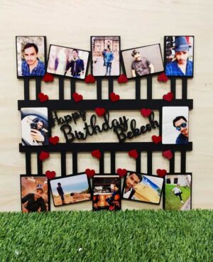 Happy Birthday With Name- Personalized Wall Hanging Wooden Photo Frame