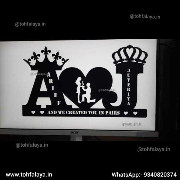 Customized Couple Name Initial Alphabet Wooden LED Frame Lamp - Image 5