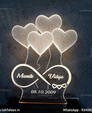 4 Heart 3D Engraved Illusion Name With Date Table Top Lamp