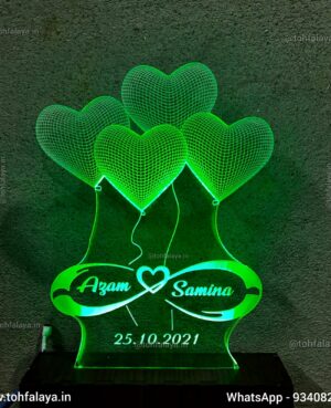 4 Heart 3D Illusion Name With Date Table Top Lamp With Multicolour And Remote